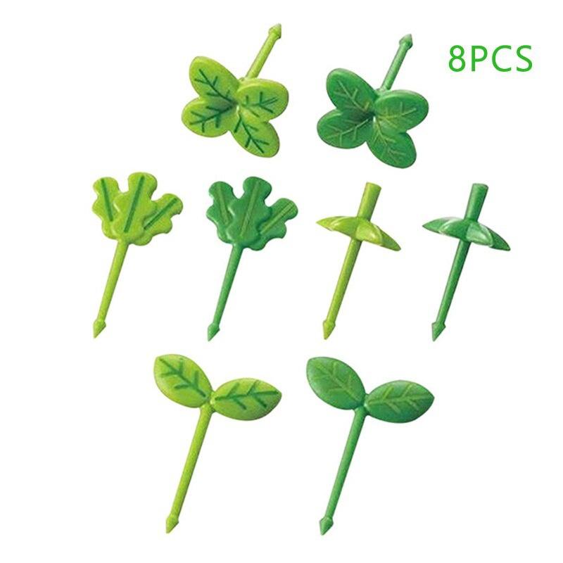 8 шт. Фруктовая вилка Детская зубочистка Шпажка для еды Листья Пластиковое украшение Аксессуар для ланч-бокса Маленькая салатная Крошечная вилка Мини-вилка для торта