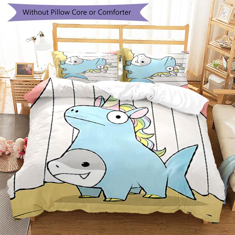 3pcs Jeff the Land Shark1 pattern bedding set duvet cover set includes duvet cover &pillowcases, perfect all season bedroom decoration & gift