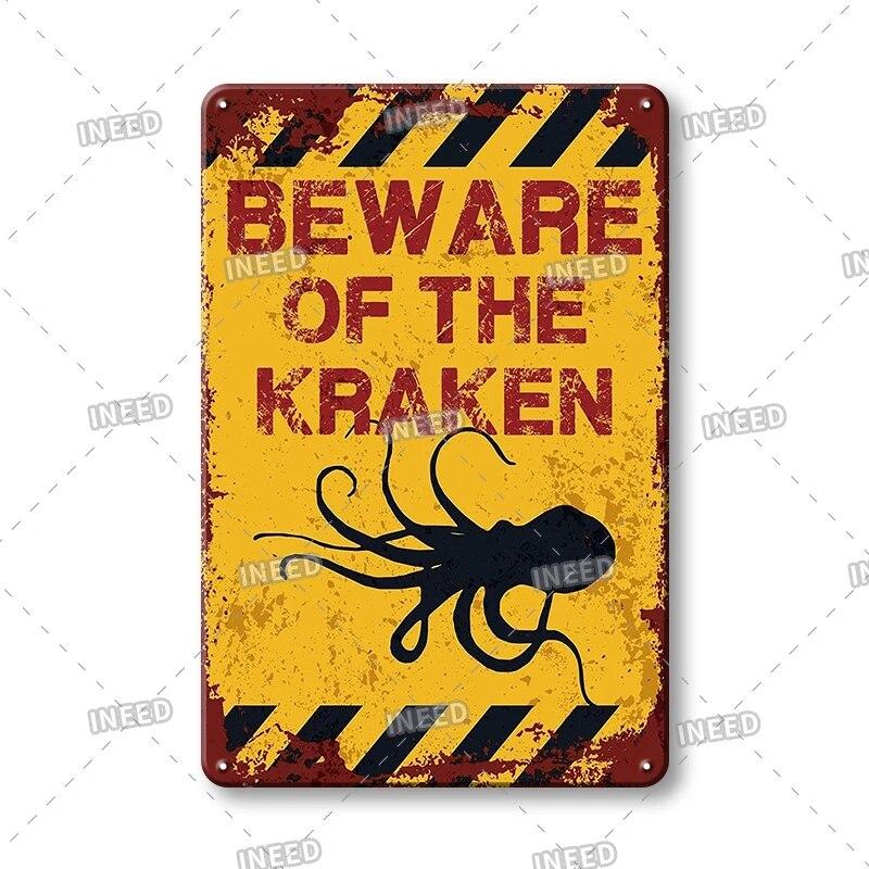BEWARE OF Dog Cat Chicken Retro Plaque Metal Tin Signs Garden Yard Home Decoration Caution Kraken Plate Animal Warning Sign