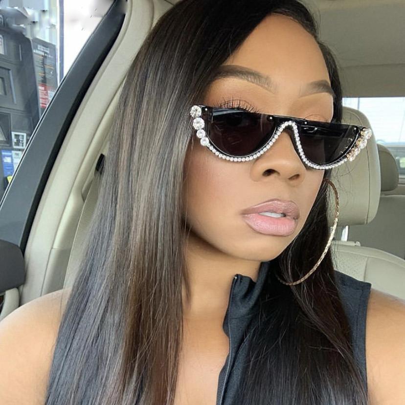 Женские солнцезащитные очки кошачий глаз с бриллиантами, 2020, солнцезащитные очки без оправы, роскошный брендовый дизайнер, очки в хрустальной оправе со стразами