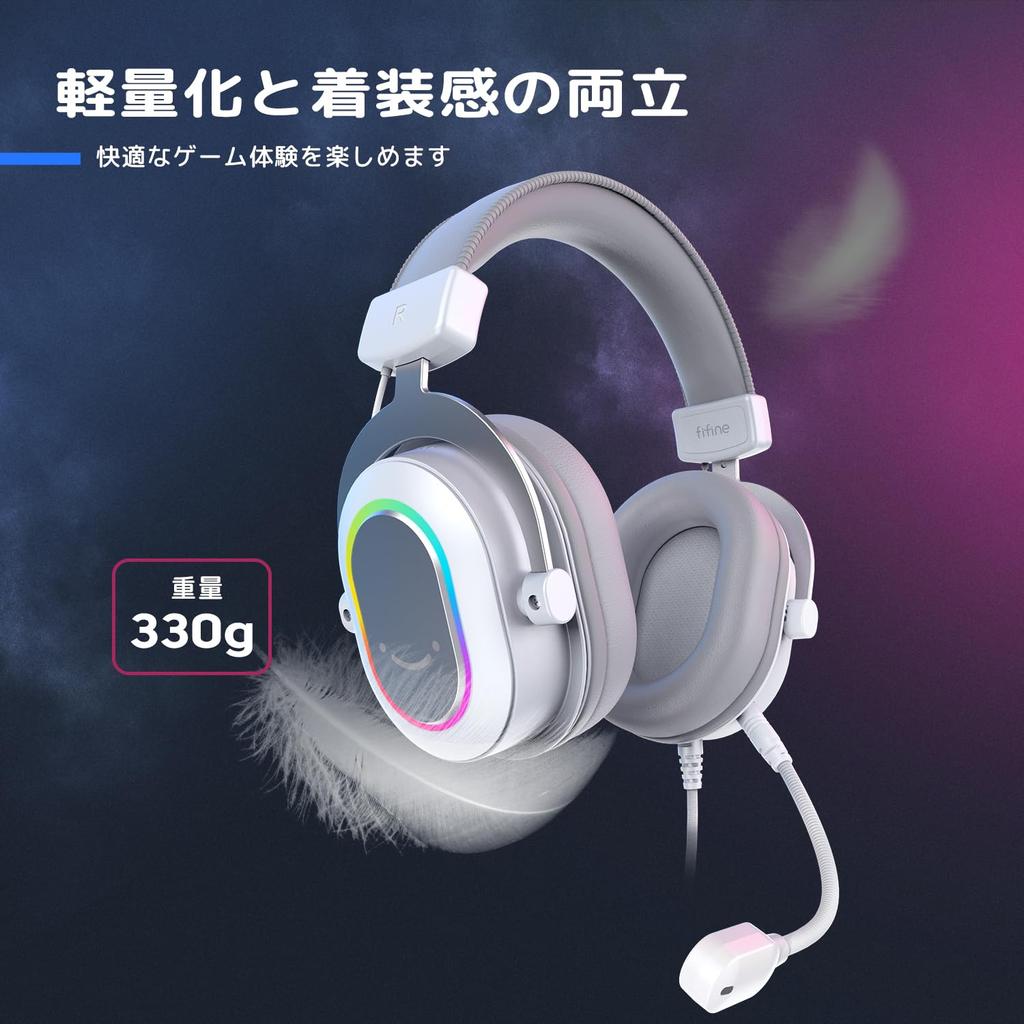 FIFINE AmpliGame H6W Gaming Surround Sound Gaming Headphones with RGB Audio Compatible with Three EQ Settings Music Detachable and Adjustable Volume