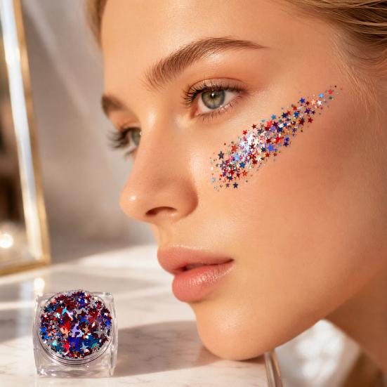 1/6Pcs Independence Day Body Glitter Gel, Patriotic Red White Blue Face Hair Glitter, Waterproof Sparkling Makeup Sequins, 4th of July Accessories
