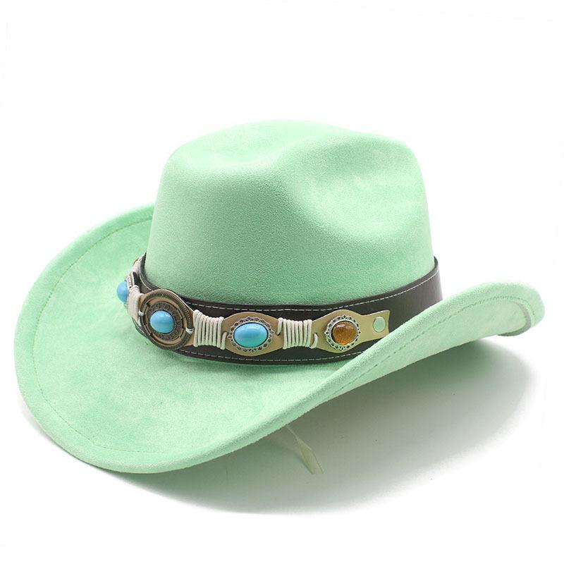 Фетровая шляпа ковбоя в стиле вестерн, тибетский цилиндр, бирюзовые аксессуары, джазовая шляпа, замшевая шляпа