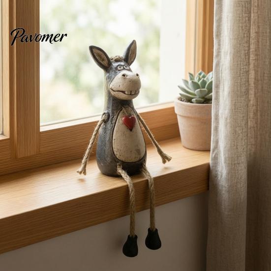 Modern Interior Decoration Pieces Rustic Donkey Shelf Sitter Figurine, Hanging Leg Farm Animal Statue, Elegant Table Decorations for Office Whimsical