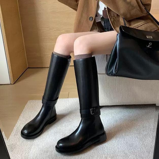 Cowhide~ Grape Mom Has the Same Leather Boots for Women, Detachable Knight Boots, High Boots, Thick-soled Thick-heeled Boots.