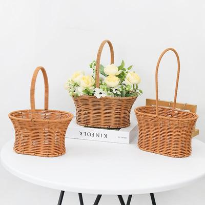 Ручная плетеная корзина для хранения овощей и цветов, ручные корзины для растений, ротанговая корзина для закусок, хлеба, корзина для пикника, настольный органайзер для всякой всячины