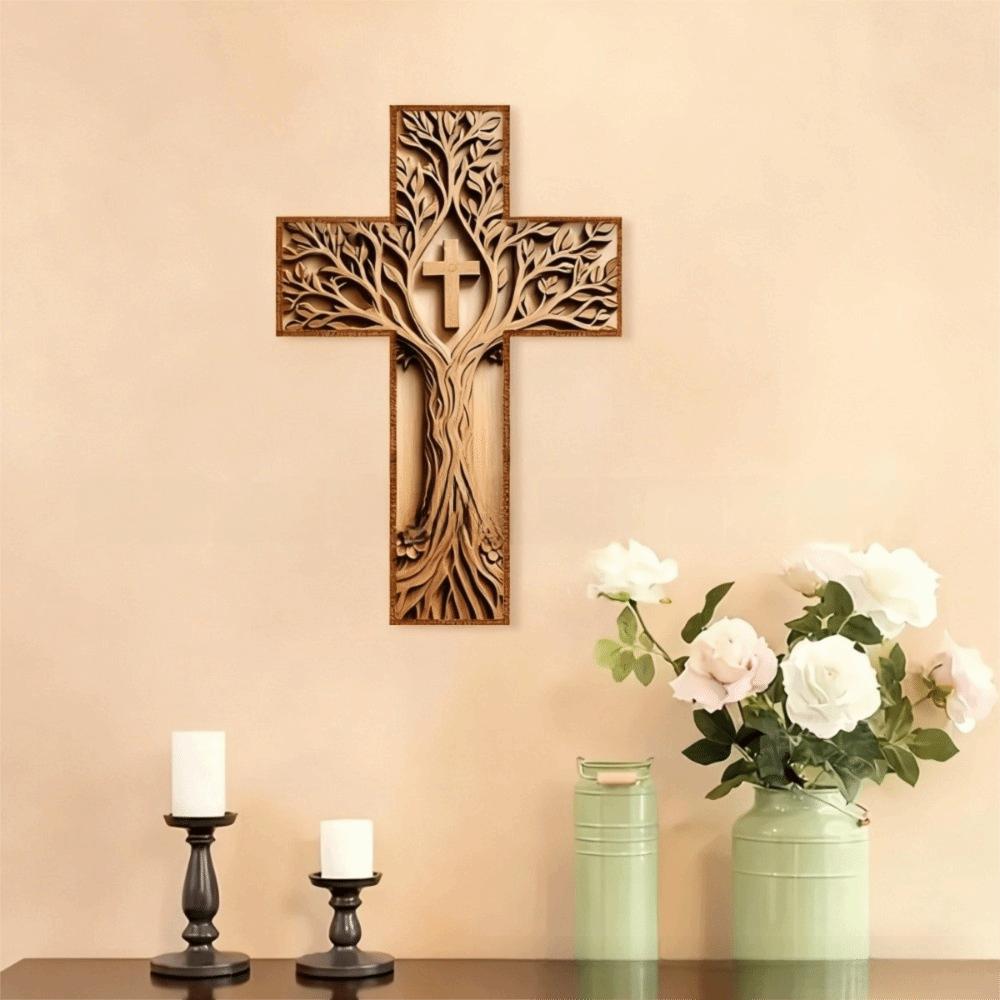 Baptism Gifts Wooden Wooden Cross 3D Design Hanging Plaque Wall Cross Handcrafted Cross Wall Decor Church Decor