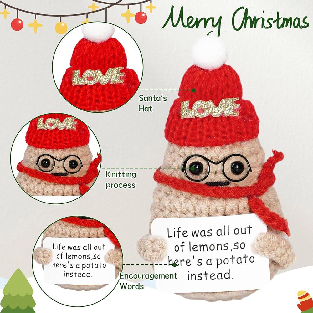 Crochet Positive Potato Mini Pocket Hug Dolls Handmade Plush Knitted Xmas Potatoes Doll With Glasses Christmas Desktop Decor