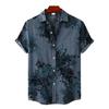 Summer Men Shirt Vintage Floral Print Turn-down Collar Single-breasted Short Sleeves Loose Cardigan Buttons Mid Length Top