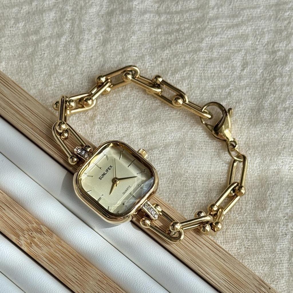 SUNLIFEX Винтажные золотые женские часы-браслет с квадратной цепочкой