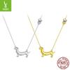 Popular S925 Silver Dachshund Dog Necklace, Simple Design Animal Puppy Collarbone Chain Jewelry