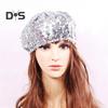 Sequin Beret for Women Sparkling Stage Effect No Brim Flat Top Solid Color Parties Performances Headwear Lady Cap