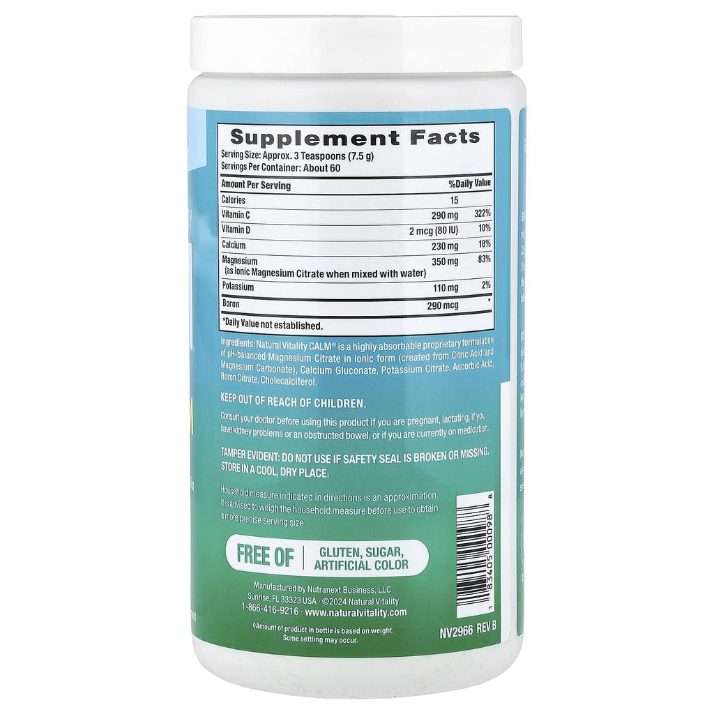 Natural Vitality, CALM® Plus Calcium, Magnesium-Calcium Drink Mix, Original Unflavored, 453g (16oz)