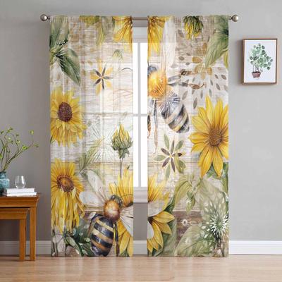 Винтажные сельские древесные растения, подсолнухи, пчелы, оконные тюлевые шторы для гостиной, отеля, роскошные украшения, прозрачные шторы
