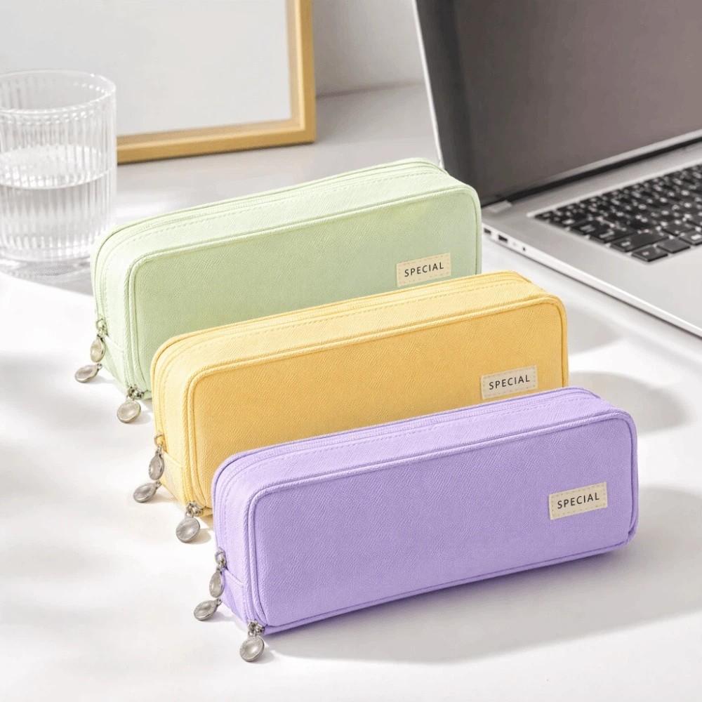 Oxford Cloth Solid Color Pencil Pouch Large Capacity Stationery Organizer Student Use