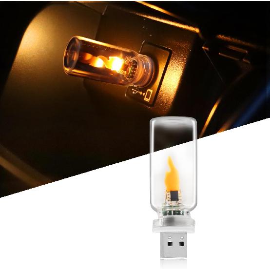 2 PCS USB Light for Car, LED Flame Light, Plug in USB Vehicle Interior Ambient Light, Mini LED Retro Clear Glass Night Light for Camping, Holiday