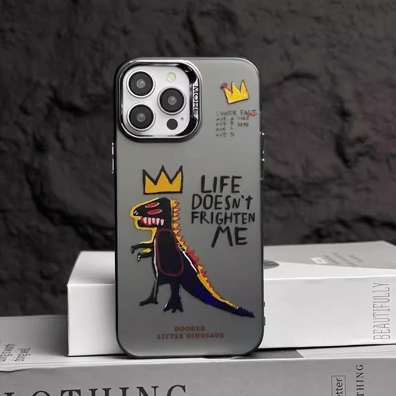 Double Layer IMD Color Silver Suitable for 15promax Phone Case Fun Crown Dinosaur 14 High-end Personality Anti-fall Cover