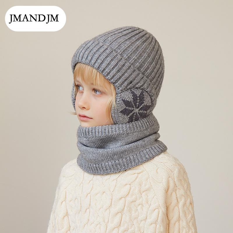 Children's Hat Winter Fleece Scarf Set Knitted Wool Hat Boys Warm Ear Protector Pullover Hat