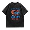 Funny th of July Cartoon Hot Dog Patriotic Slogan Print Casual T Shirt vintage Washed Breathable Slightly Versatile Unisex
