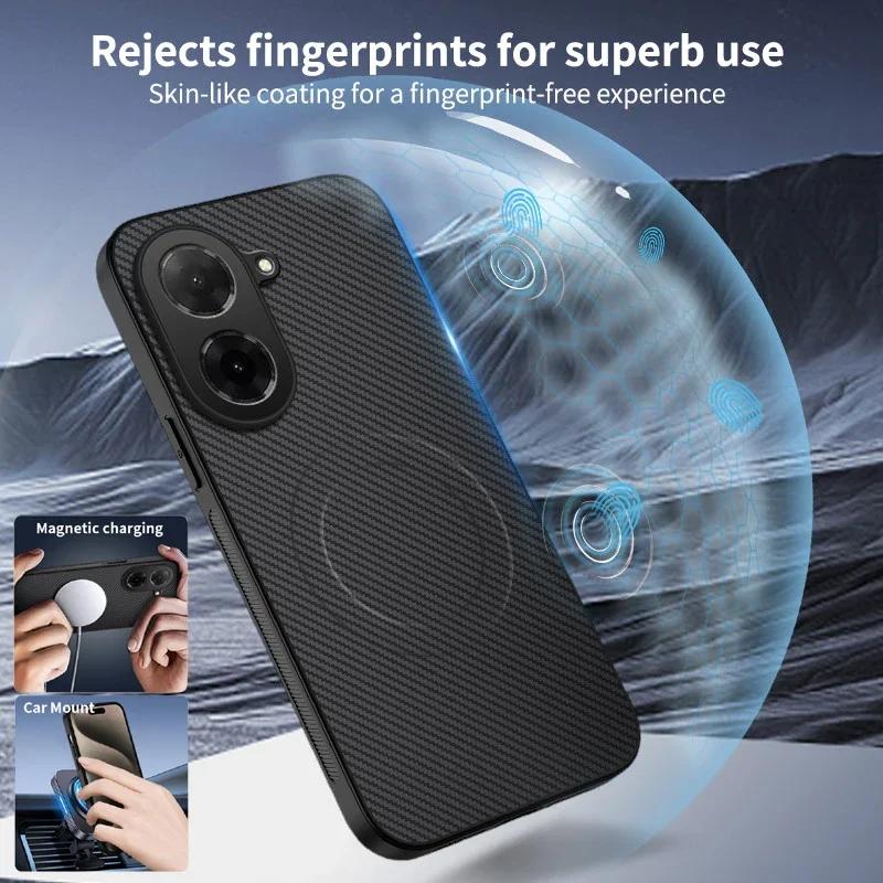 Carbon Fiber Texture Phone Case For Poco C61 C75 C65 C71 Magnetic Wireless Charging Shockproof Matte Silicone Soft Cover Cases