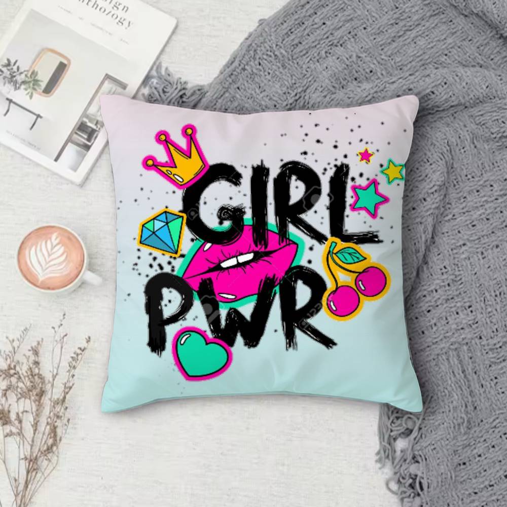 Girl Power Double-Sided Printed Square Pillow Cover Decorative Cushion Cover For Sofa Bedroom Bedside