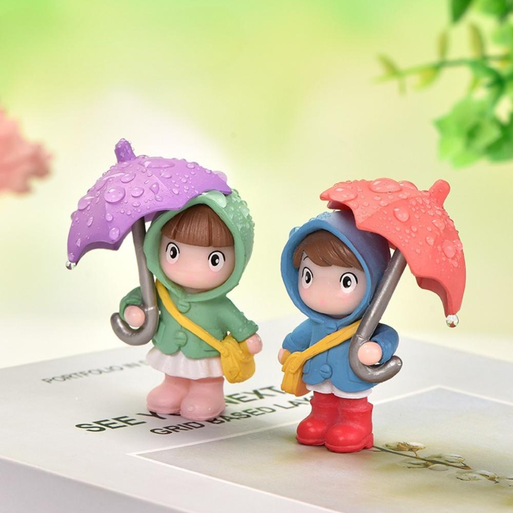Cute 4Pcs Umbrella Couple Car Interior Decoration Action Figures Auto Rearview Mirror Dashboard Ornaments For Car Accessories