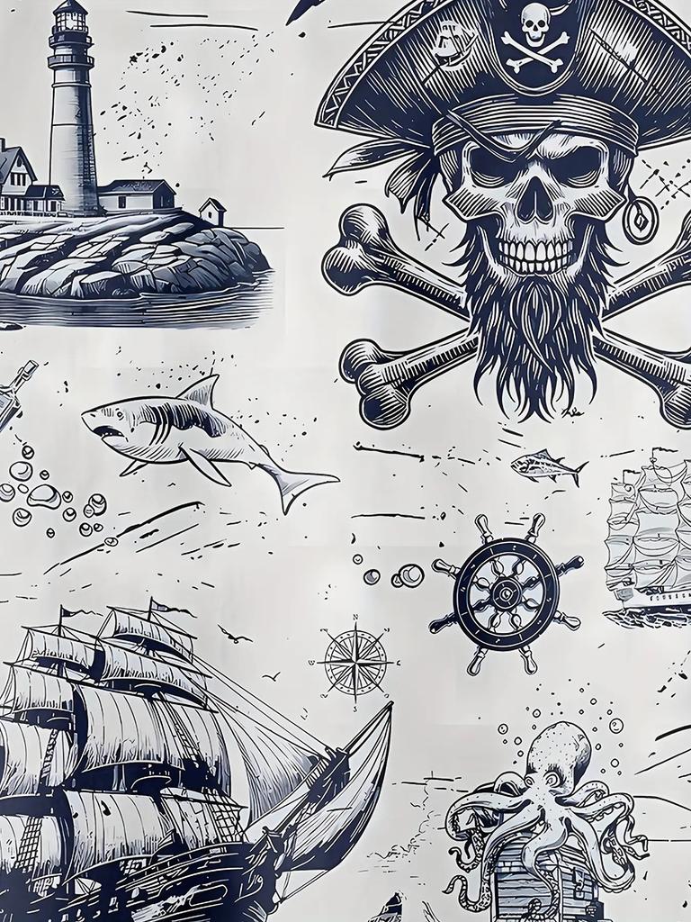 Men'S And Women'S Youth Retro Pirate Skull Hawaiian Short Sleeve Shirt