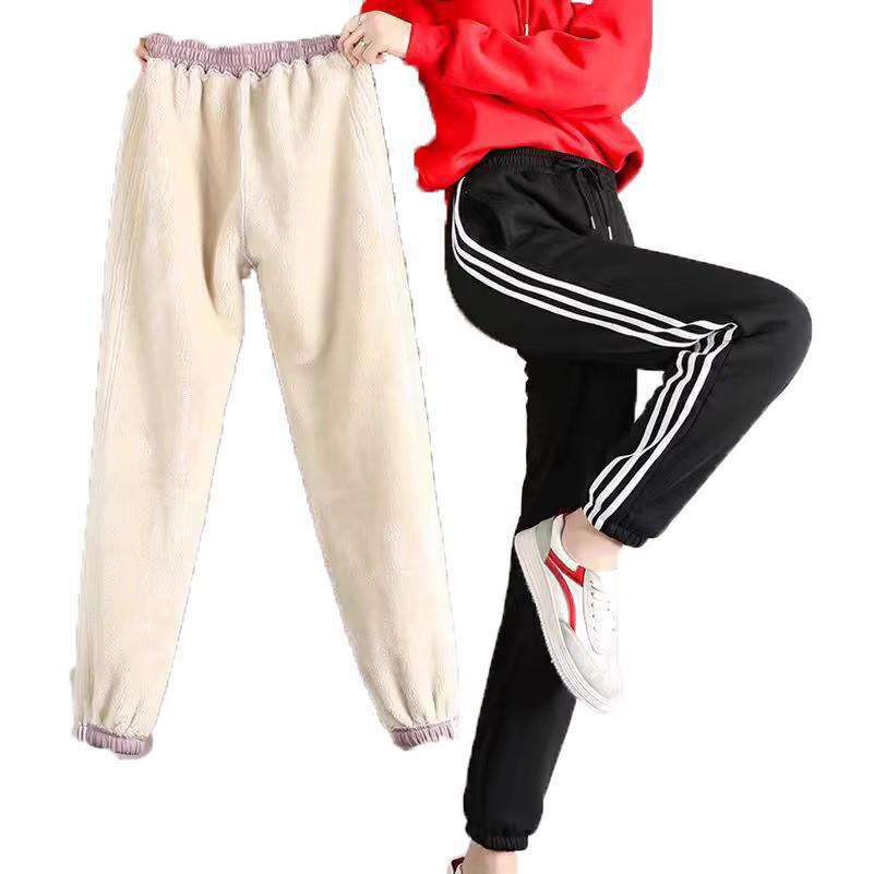 Женские спортивные штаны из овчины с розовой бархатной подкладкой — повседневные зимние спортивные штаны в корейском стиле