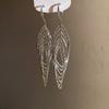 Exquisite Oval Hollow Long Tassel Dangle Earrings Gold Silver Exaggerated Ear Hook Light Luxury Ear Drop Ear Clip Women