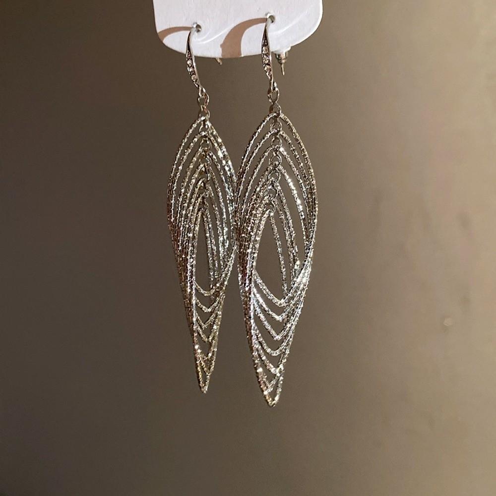 Exquisite Oval Hollow Long Tassel Dangle Earrings Gold Silver Exaggerated Ear Hook Light Luxury Ear Drop Ear Clip Women