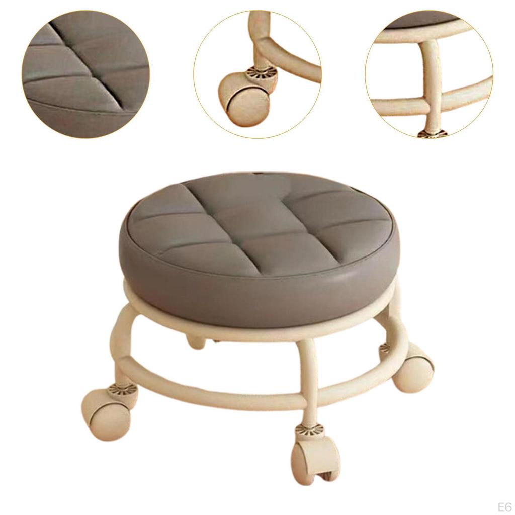 Low Roller Seat Rolling Stool Modern Sturdy PU Leather with Swivel Caster for Garage Porch