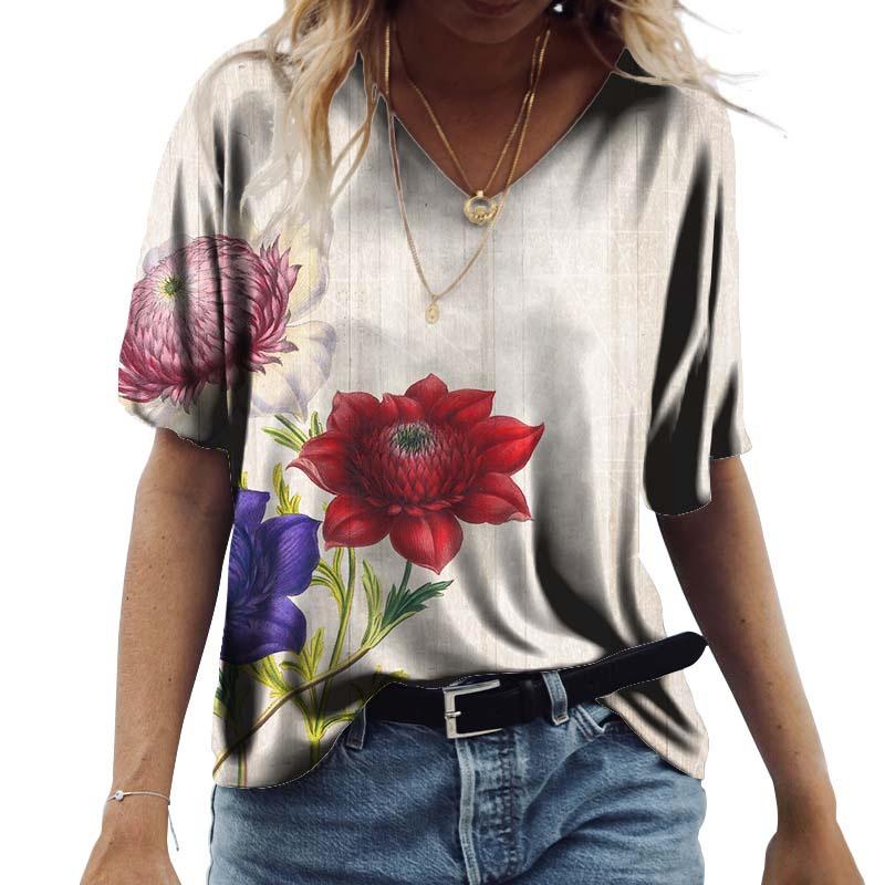 Модный повседневный пуловер с v-образным вырезом, женский свободный топ с коротким рукавом, женская футболка