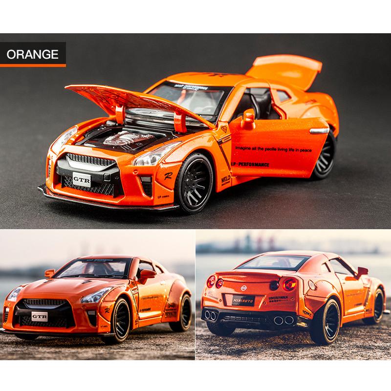 Масштаб 1/32 Nissan GTR, литая под давлением модель автомобиля, игрушечный автомобиль с откатным механизмом, звуком и светом для детей, коллекция подарков для мальчиков и девочек