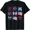 Girls USA Flag Fireworks Bows Patriotic 4th of July Coquette T-Shirt