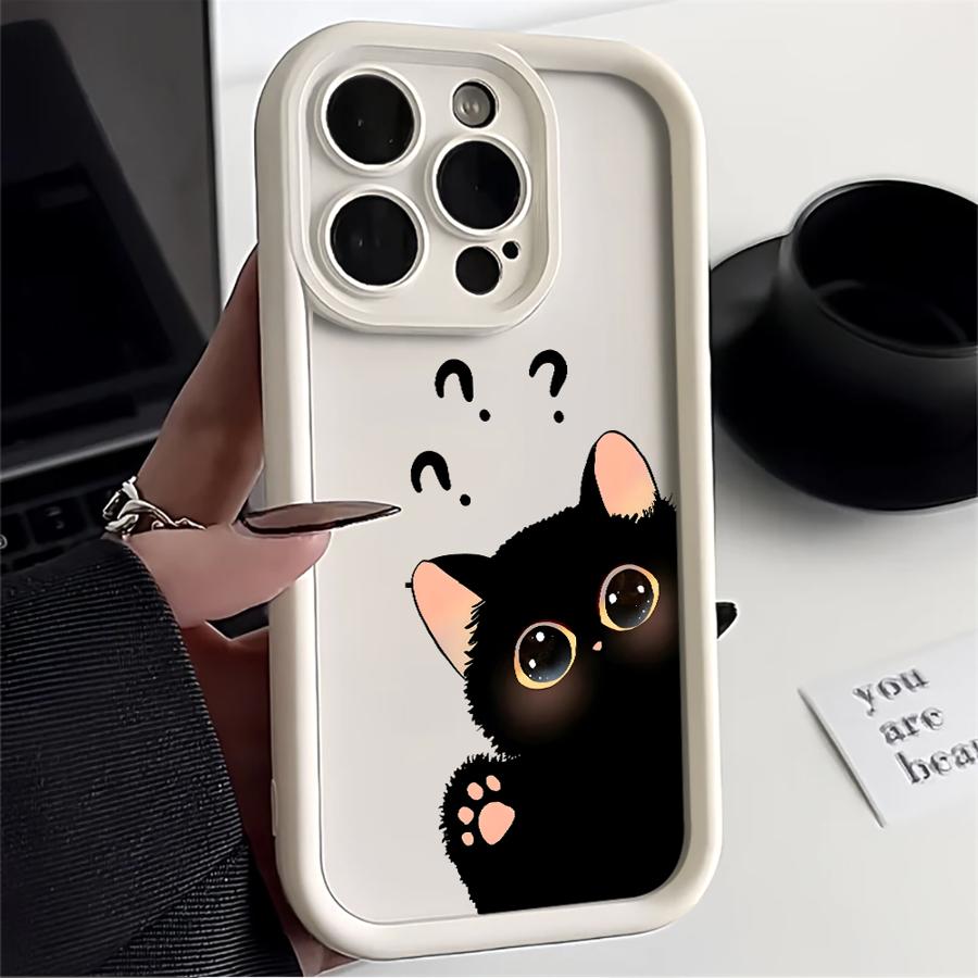 Чехол для телефона для iPhone 17 Pro Max 11 Air 17e 13 14 15 Plus 16 12 Pro Привет Милый Черный Кот