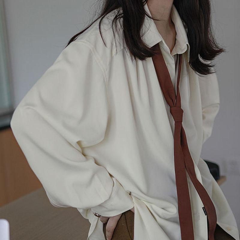 Винтажная женская блузка большого размера в стиле Харадзюку, шикарная базовая рубашка в корейском стиле с галстуком, рубашка с длинными рукавами, свободная эстетичная женская рубашка в стиле ретро