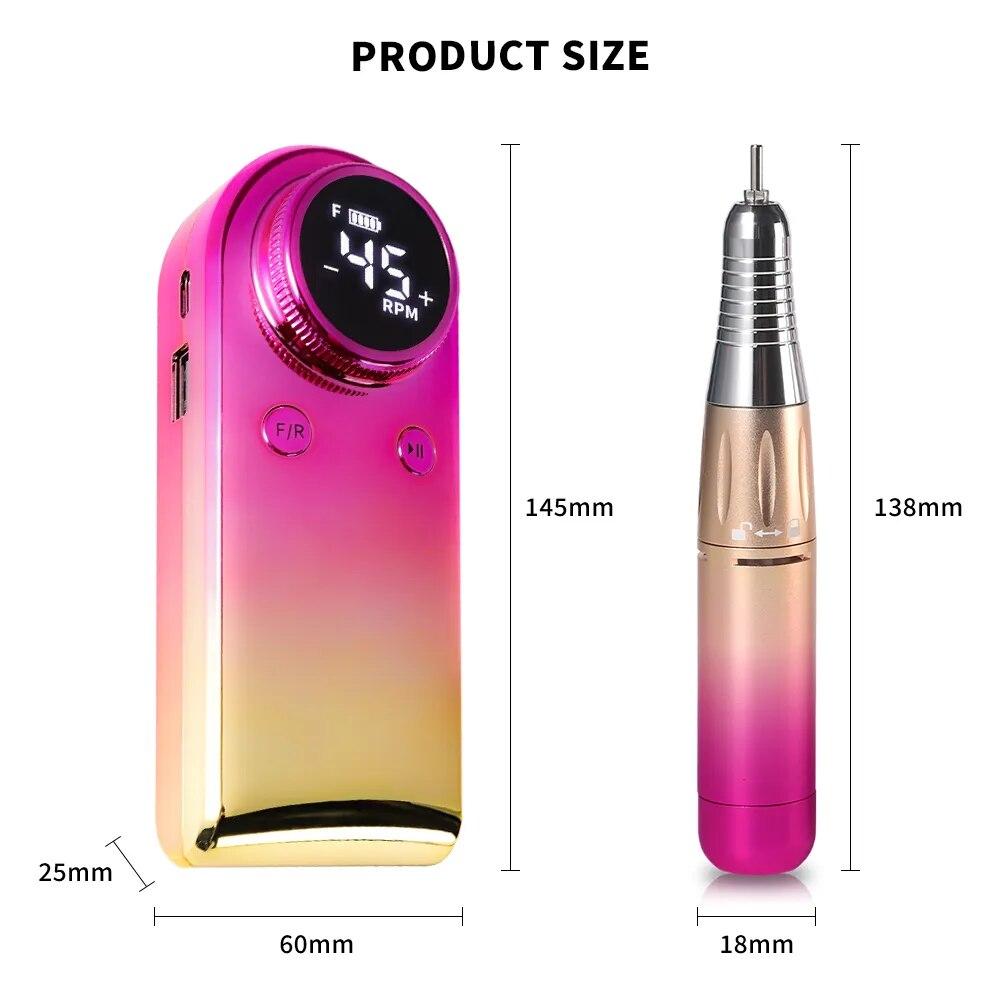 45000RPM Portable Electric Nail Drill Machine Rechargeable Gradient Nails Sander Manicure LCD Display Nail File Pedicure Tool
