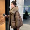 Женская повседневная коричневая стеганая куртка с воротником из искусственного меха, свободного кроя, зимняя верхняя одежда
