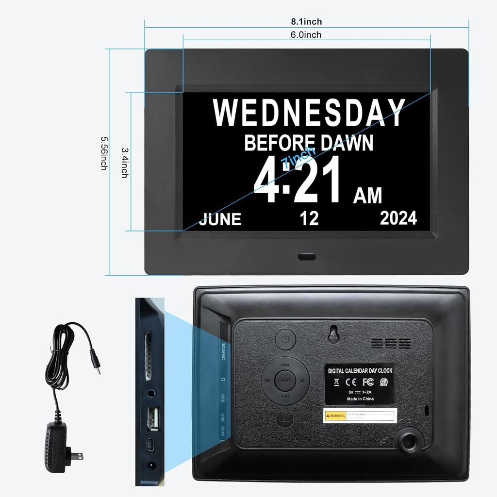 Large Wall Clock Dementia Clock for Seniors 4-Colors Large Display Digital Alarm Clock 7 Inch Digital Wall Clock with Day and Date for Elderly,Custom