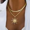 Snake Bone Chain Sun Flame Pendant Double Necklace