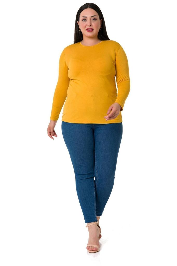 Women's Style Big Size Body Plus Size Crew Neck Long Sleeve Viscose Black Body