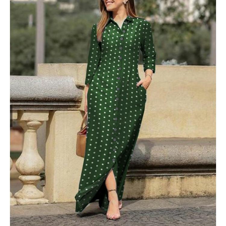 GMXIA Женская мода лето весна сплошной цвет печати с длинным рукавом ПОЛО шеи свободные повседневные платья на пуговицах