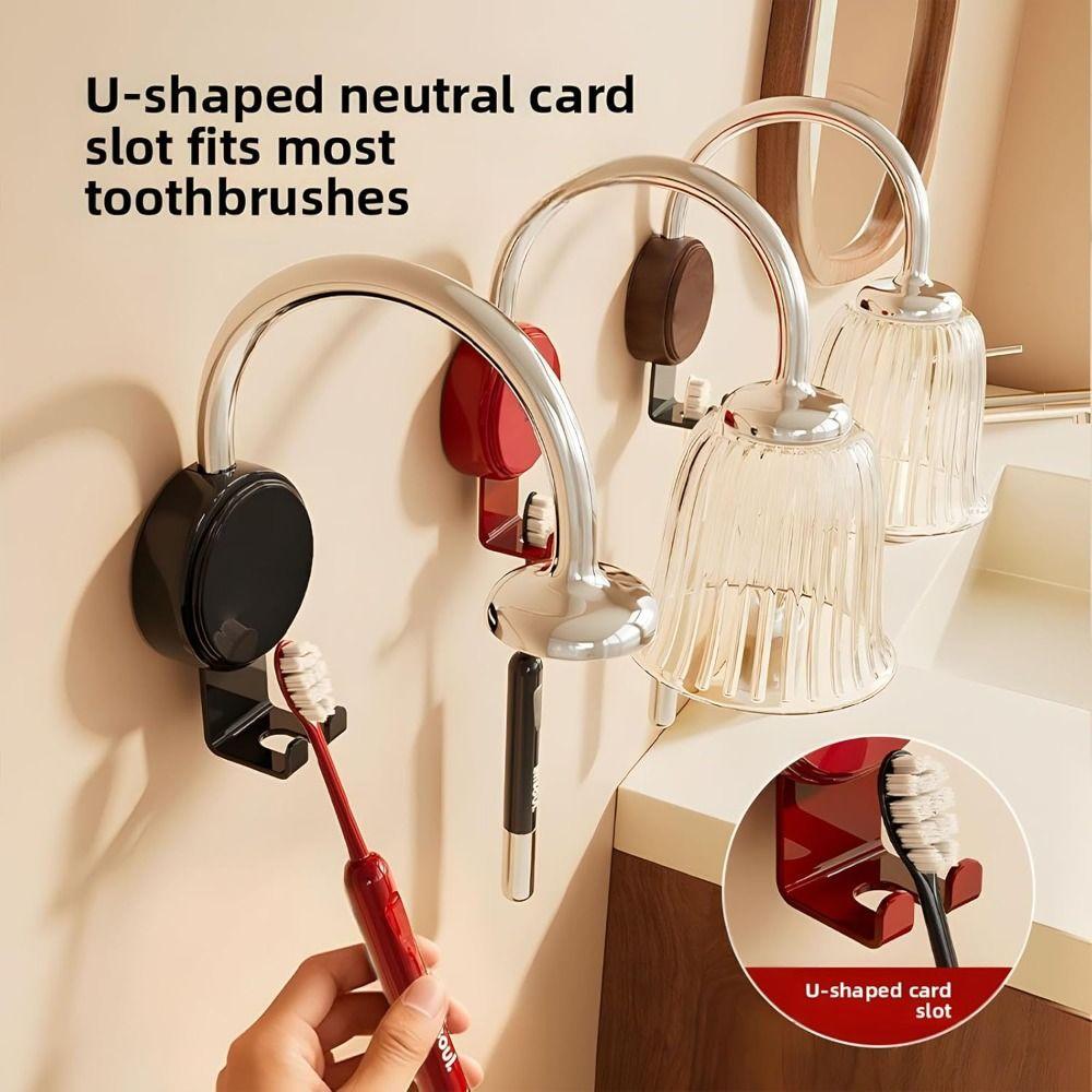 Durable Magnetic Drainage Toothbrush Organizer Wall-Mounted Inverted Tooth Cup Holder