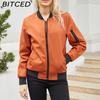 Легкая куртка-бомбер на весну/осень, женская повседневная куртка с длинным рукавом, свободного кроя, со стойкой, бейсбольная куртка