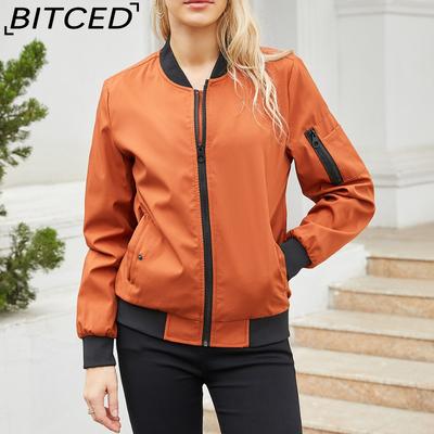 Легкая куртка-бомбер на весну/осень, женская повседневная куртка с длинным рукавом, свободного кроя, со стойкой, бейсбольная куртка