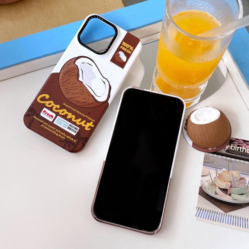 3D Магнитная подставка и защитный чехол в виде кокоса для iPhone 17/16/15/14 Pro/Max