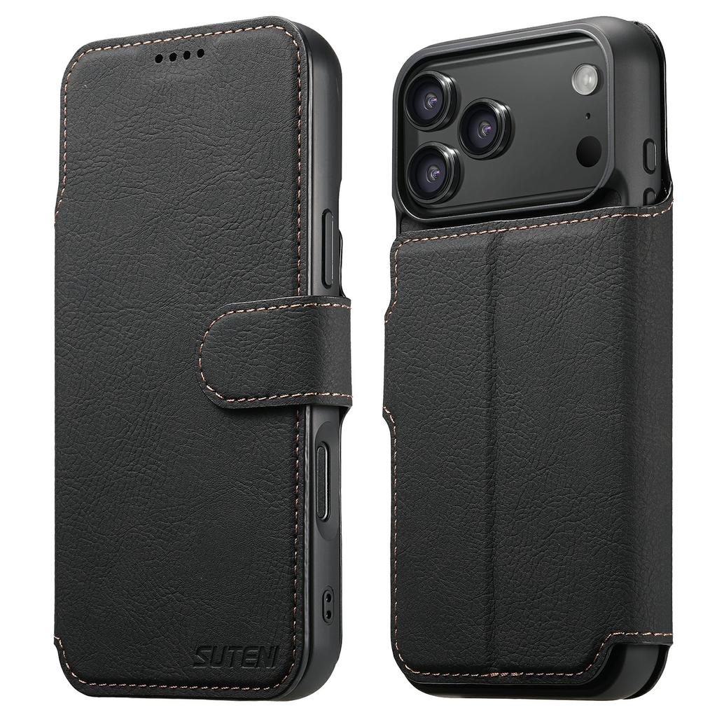 SUTENI Q-05 For iPhone 17 Pro Max Case Detachable Wallet Stand Litchi Texture Leather Flip Phone Cover