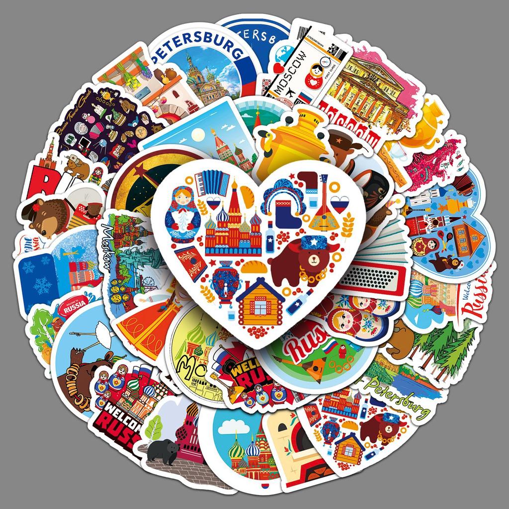 50 Российский Мультфильм Путешествие На Открытом Воздухе Пейзаж Декоративные Наклейки для Мотоциклетного Чемодана Ноутбука