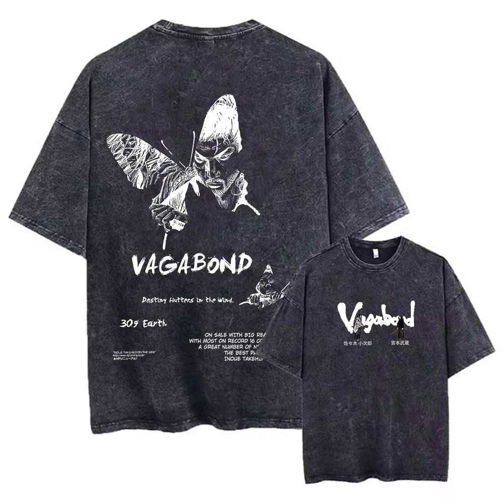 2026 Men Streetwear Tshirt Anime Vagabond Graphic Print Vintage Harajuku Washed Black T Shirt Women Summer Casual Cotton Loose Top Tee Short Sleeve