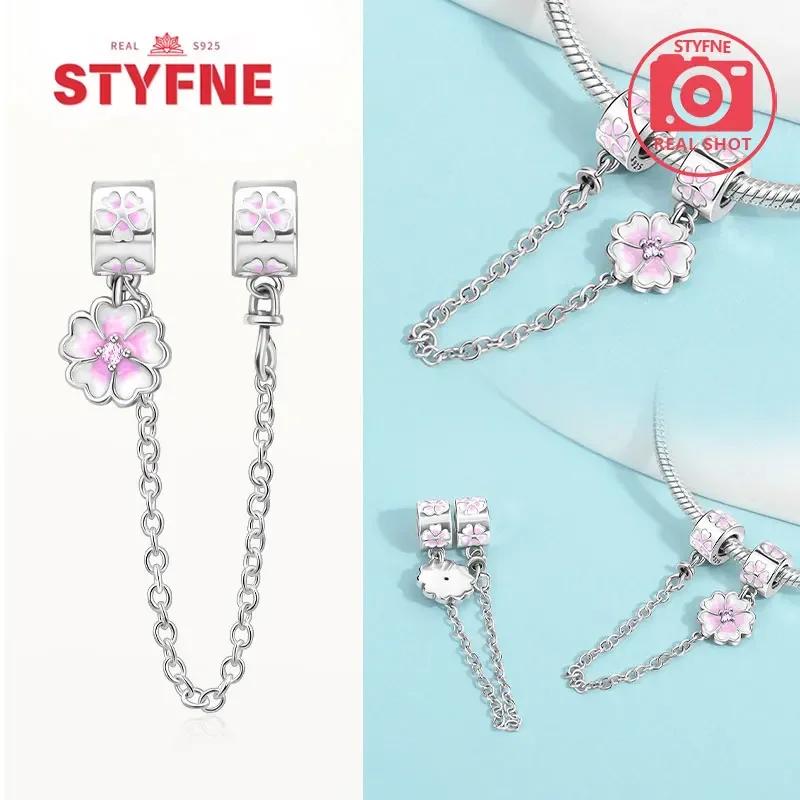 Real Silver 925 Star and Moon Flower Heart Safety Chain Wearable Jewelry Gift Bracelet DIY Beads for Women